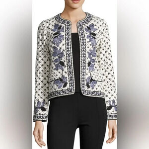Tory Burch Jacket Quilted Tilda Embroidered Fish‎ Floral Jacket Patchwork Ivory